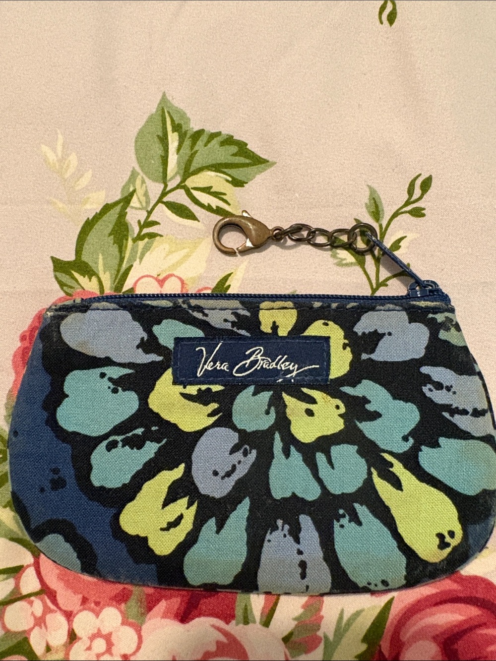 Vera Bradley Navy Floral Coin Pouch/ID holder with Aqua and Lime Accents